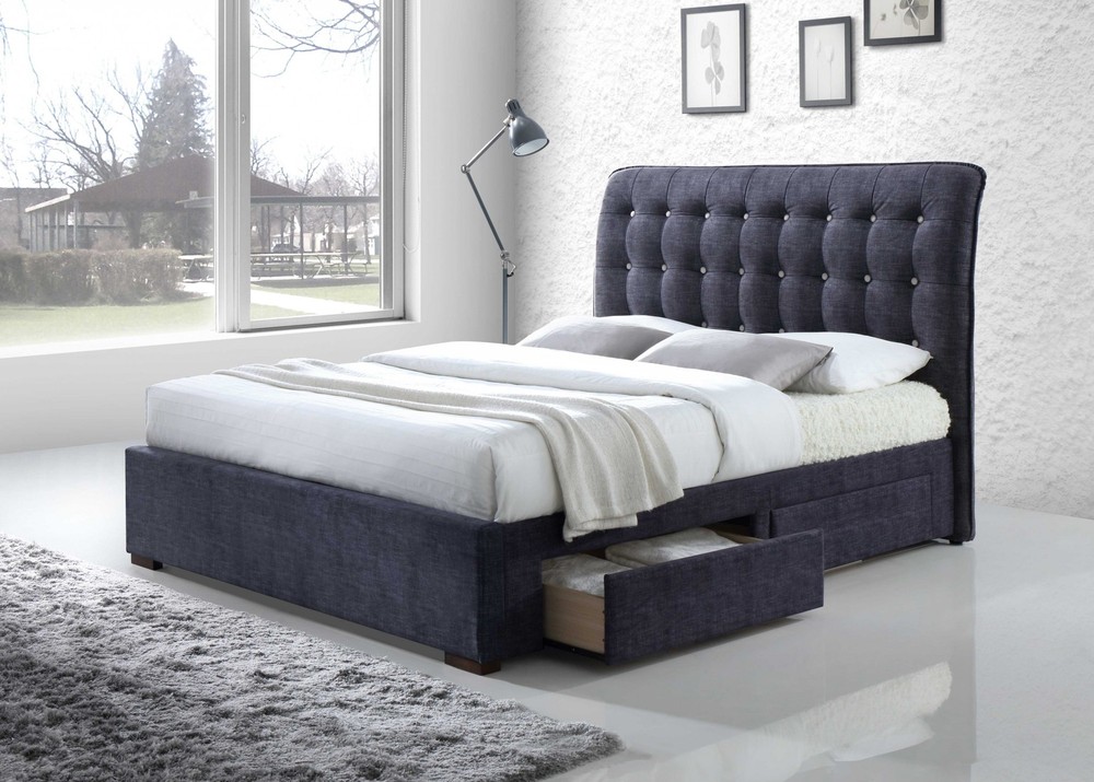 87" X 67" X 47" Dark Gray Fabric Queen Bed With Storage