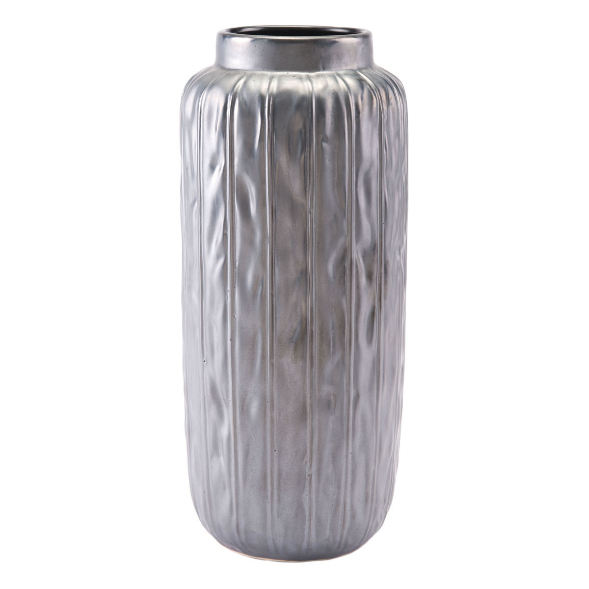 7.1" x 7.1" x 15.9" Metallic Gray, Ceramic, Large Vase