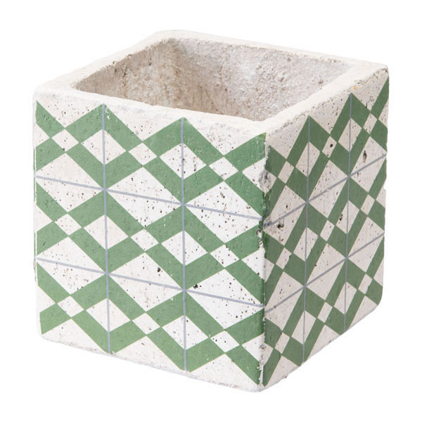 4.9" X 4.9" X 4.9" Green And Yellow Cement Tribal Planter