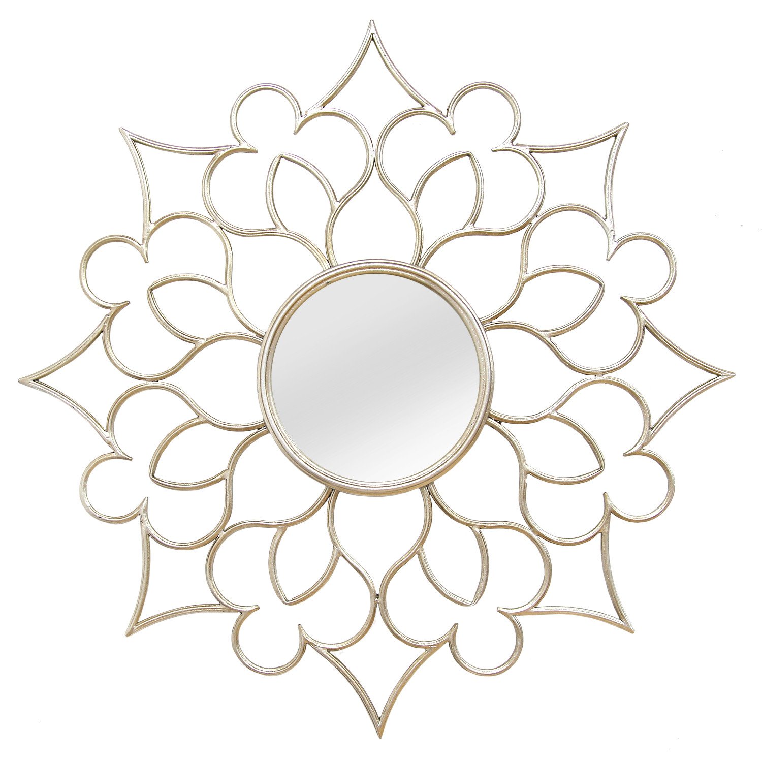 7" Round Silver Quatrefoil Metal Framed Wall Mirror