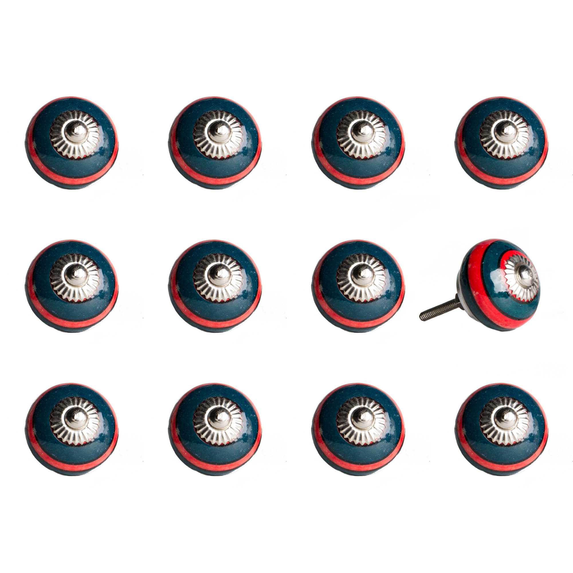 1.5" x 1.5" x 1.5" Ceramic/Metal Navy & Red 12 Pack Knob