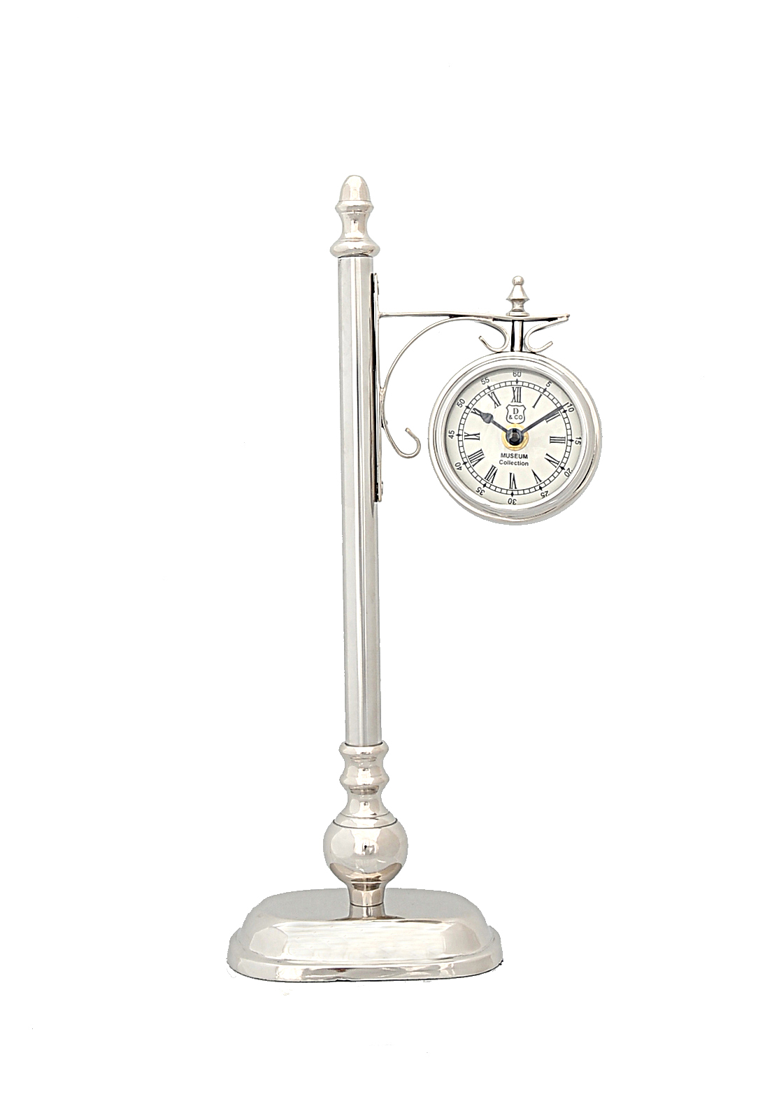 8" x 3.75" x 16.25" BrassAlum. Lamp Post Clock One Sided