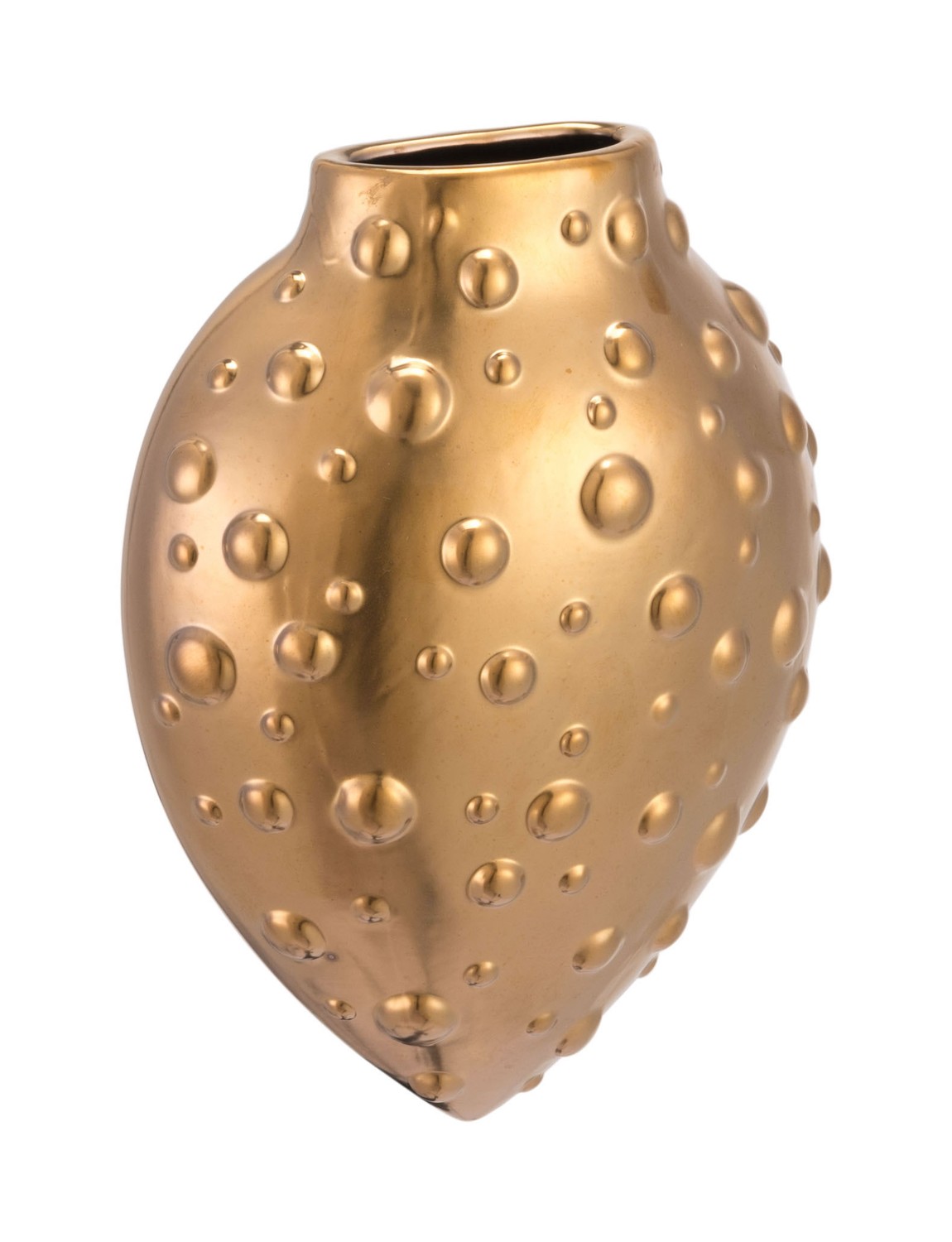 2.8" x 6.1" x 8.1" Matte Gold, Stoneware, Puntos Wall Vase