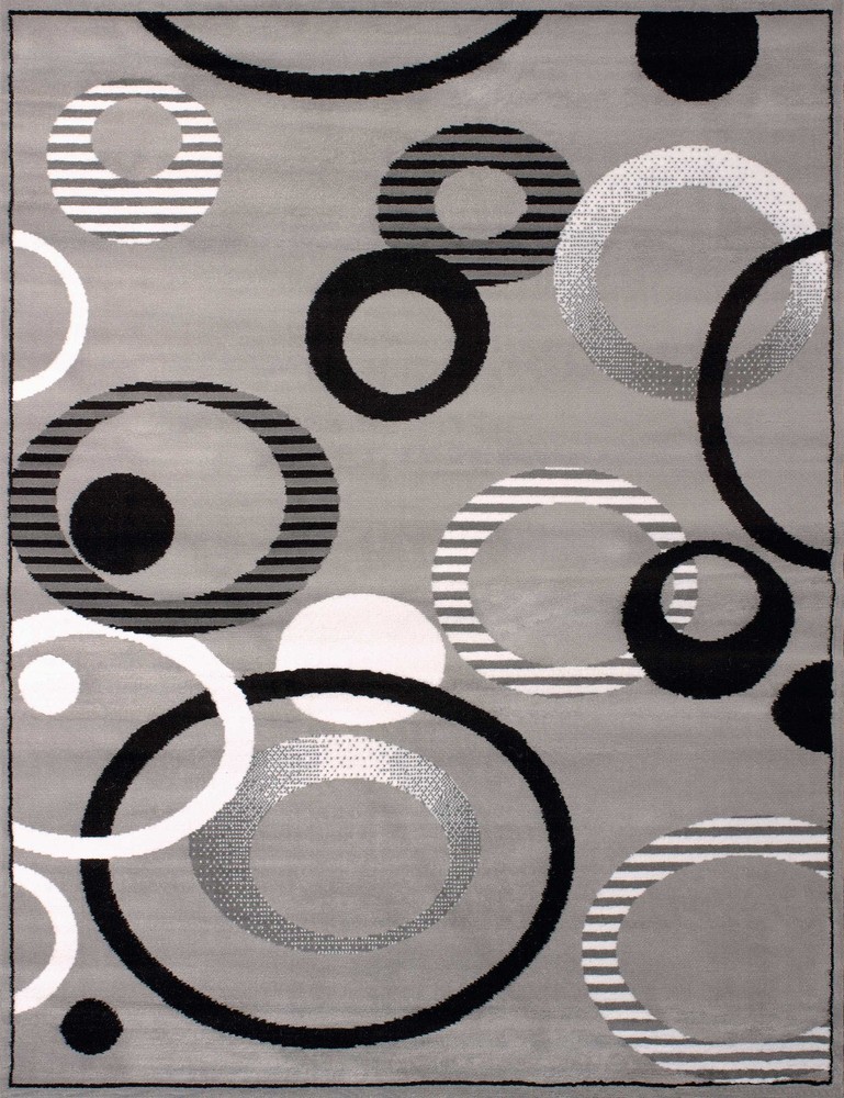 2x3 Grey Geometric Circles Accent Rug