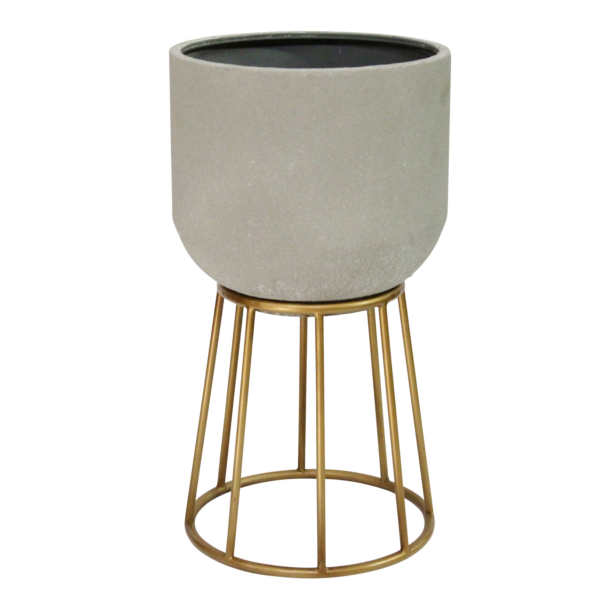 Faux Cement and Golden Metal Decorative Plant Stand
