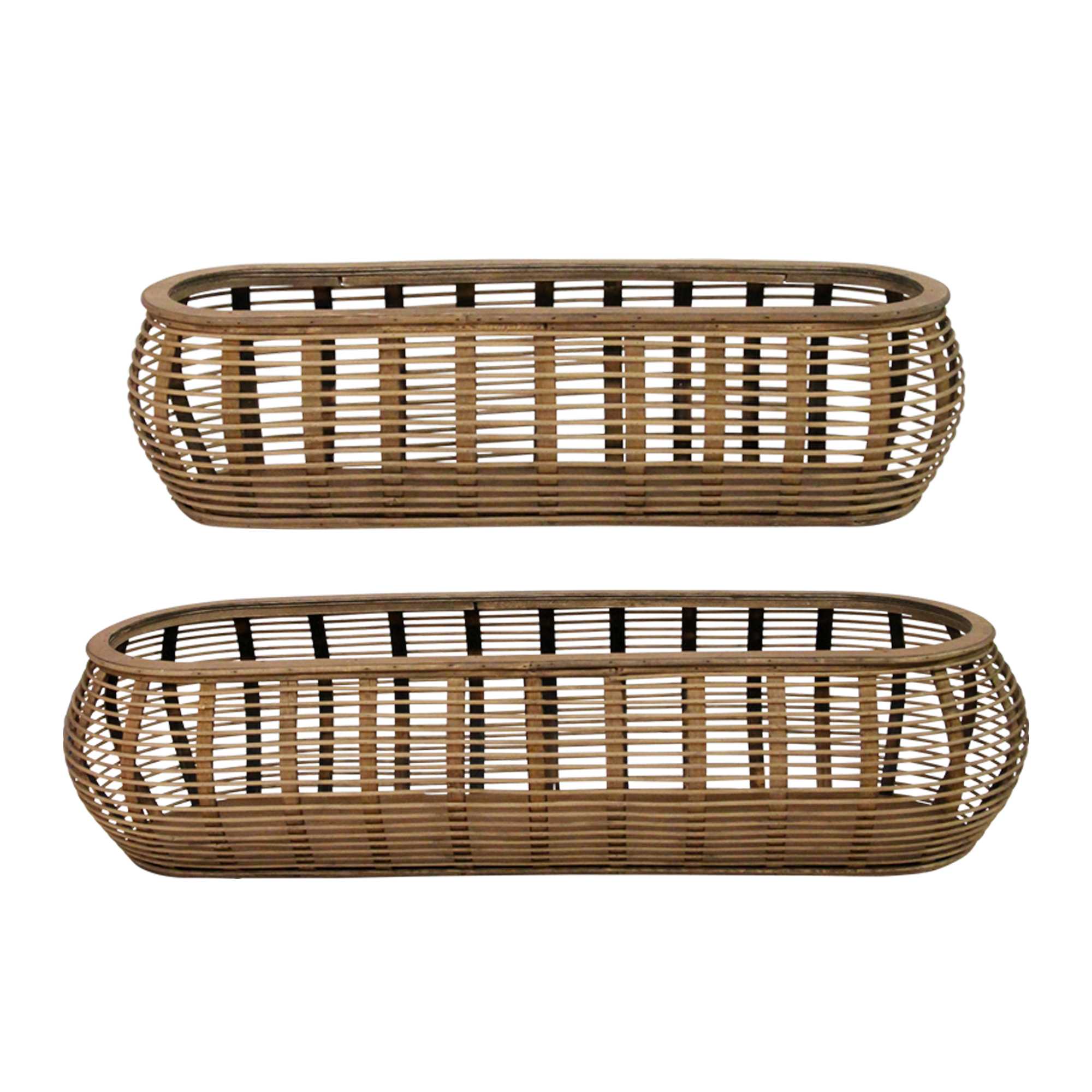 S/2 Carribean style Bamboo & Wood Baskets