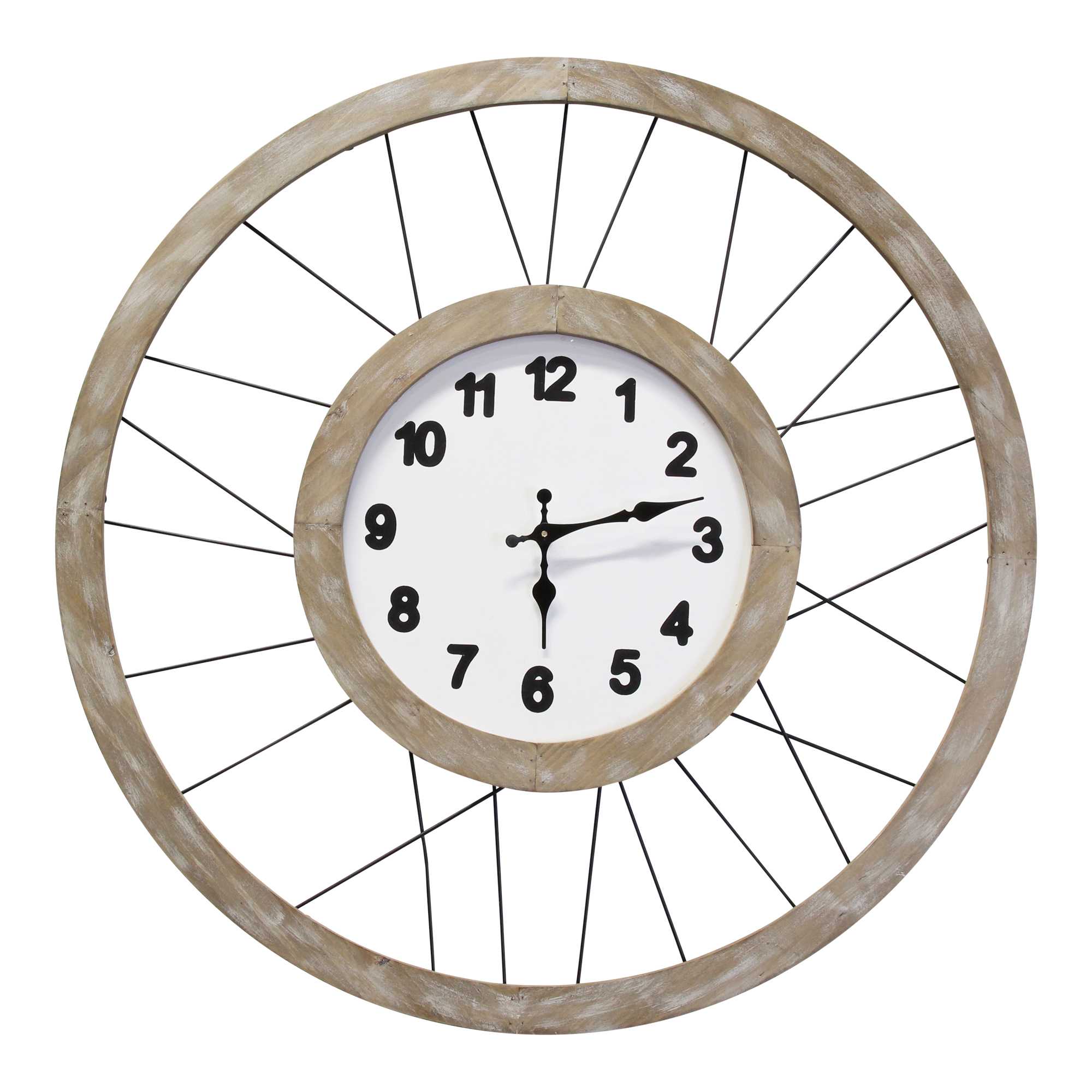 28" White Wood & Metal Frame / Wall Clock