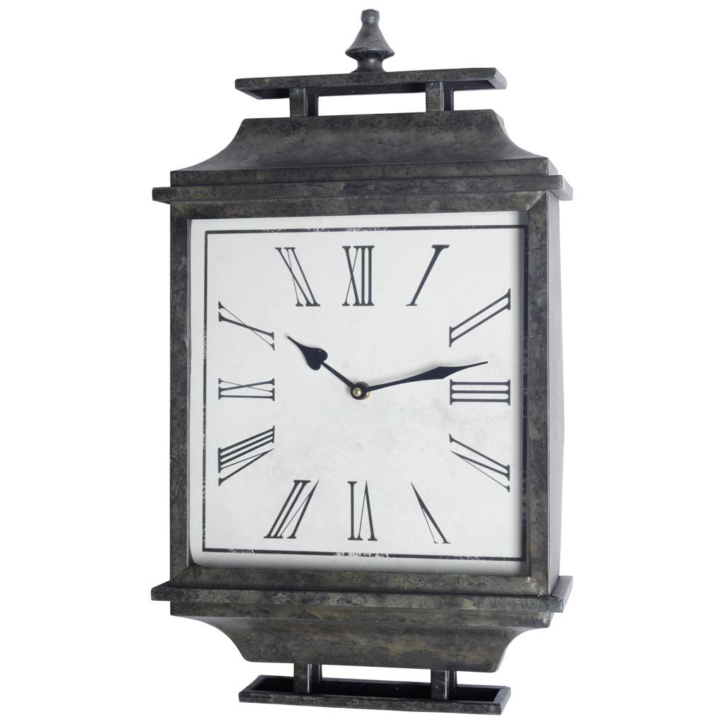 Rectangular Modern Antique Wall Clock w/ Square Face and Roman Numeral Numbers