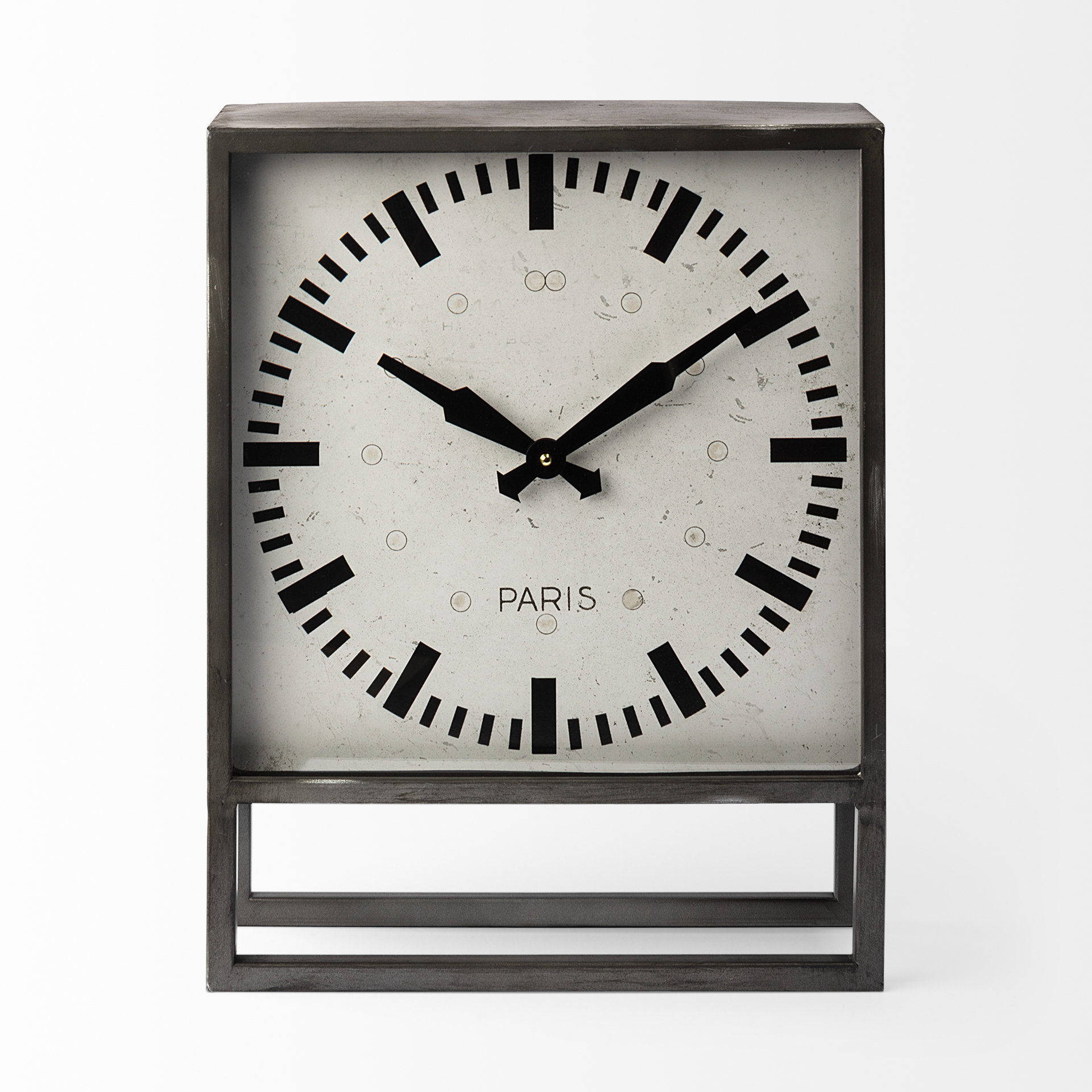 Square Gray Metal Desk / Table Clock w/ Simple White and Black face