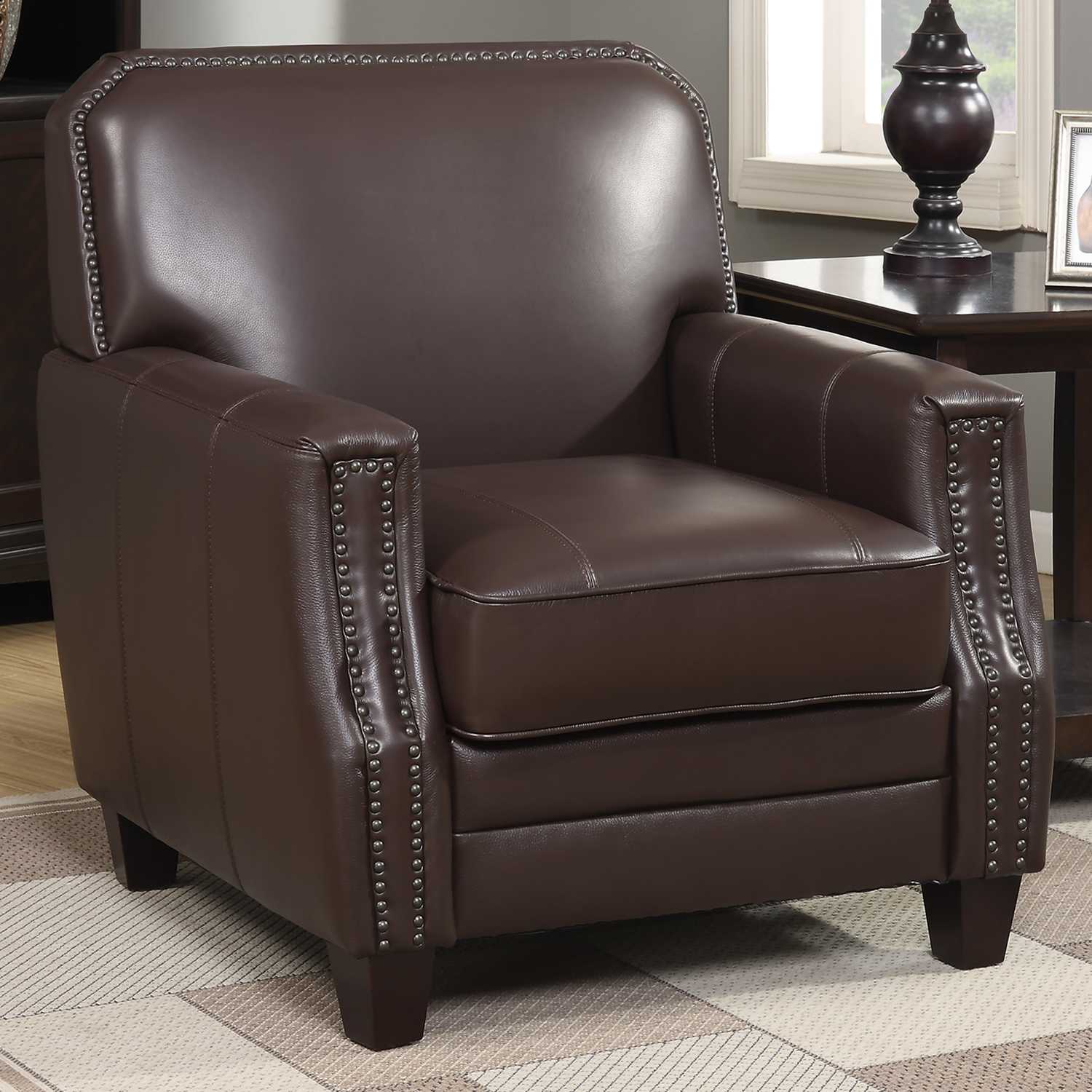 Brown Full Grain Leather Club Arm Chair