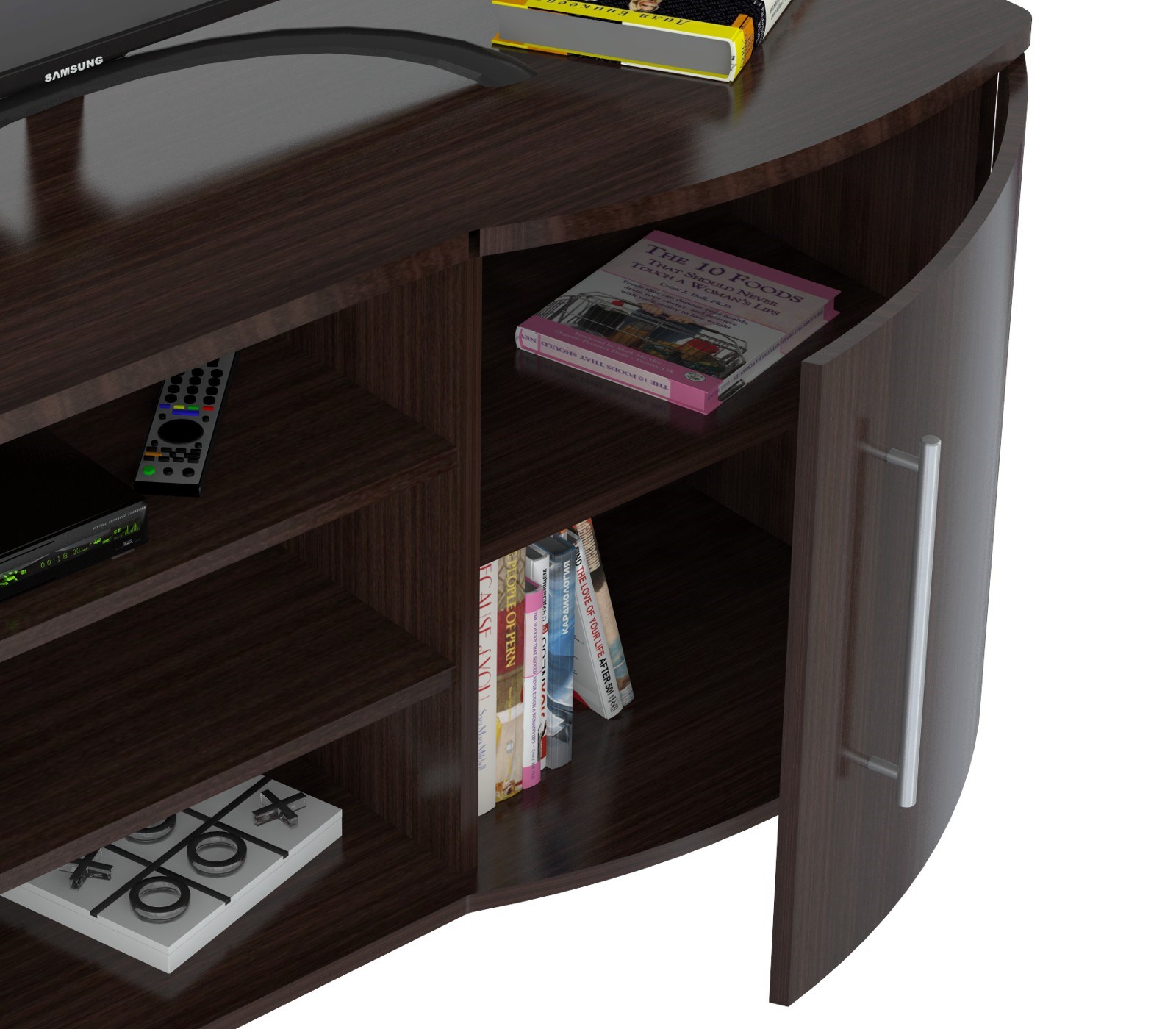 23.6" Espresso Melamine and Engineered Wood Curved TV Stand