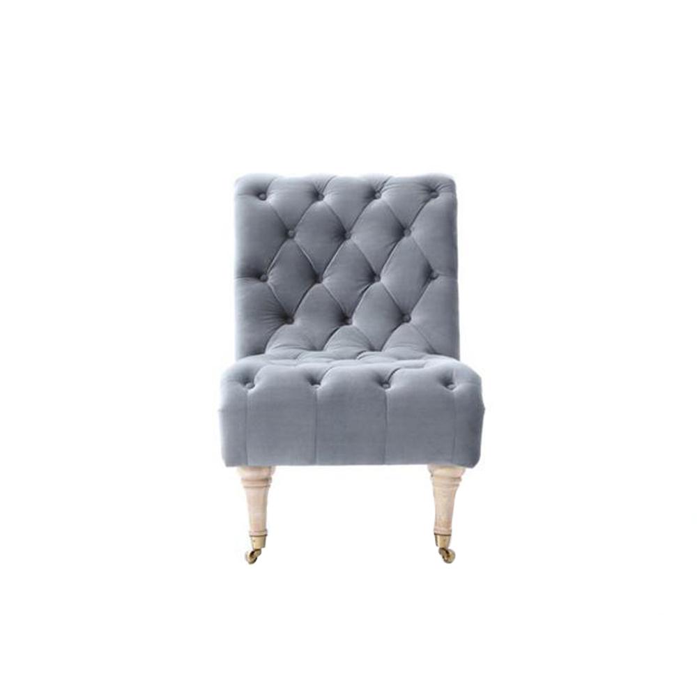 36" Grey Foam Wood and Velour Tufted Accent Chair