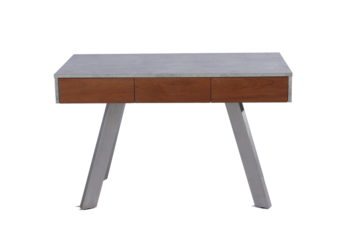 30" Walnut Veneer Metal and Concrete Desk
