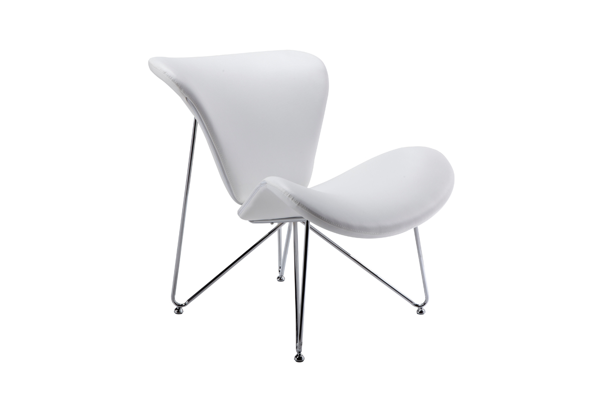 34" White Fabric Polyester and Metal Accent Chair