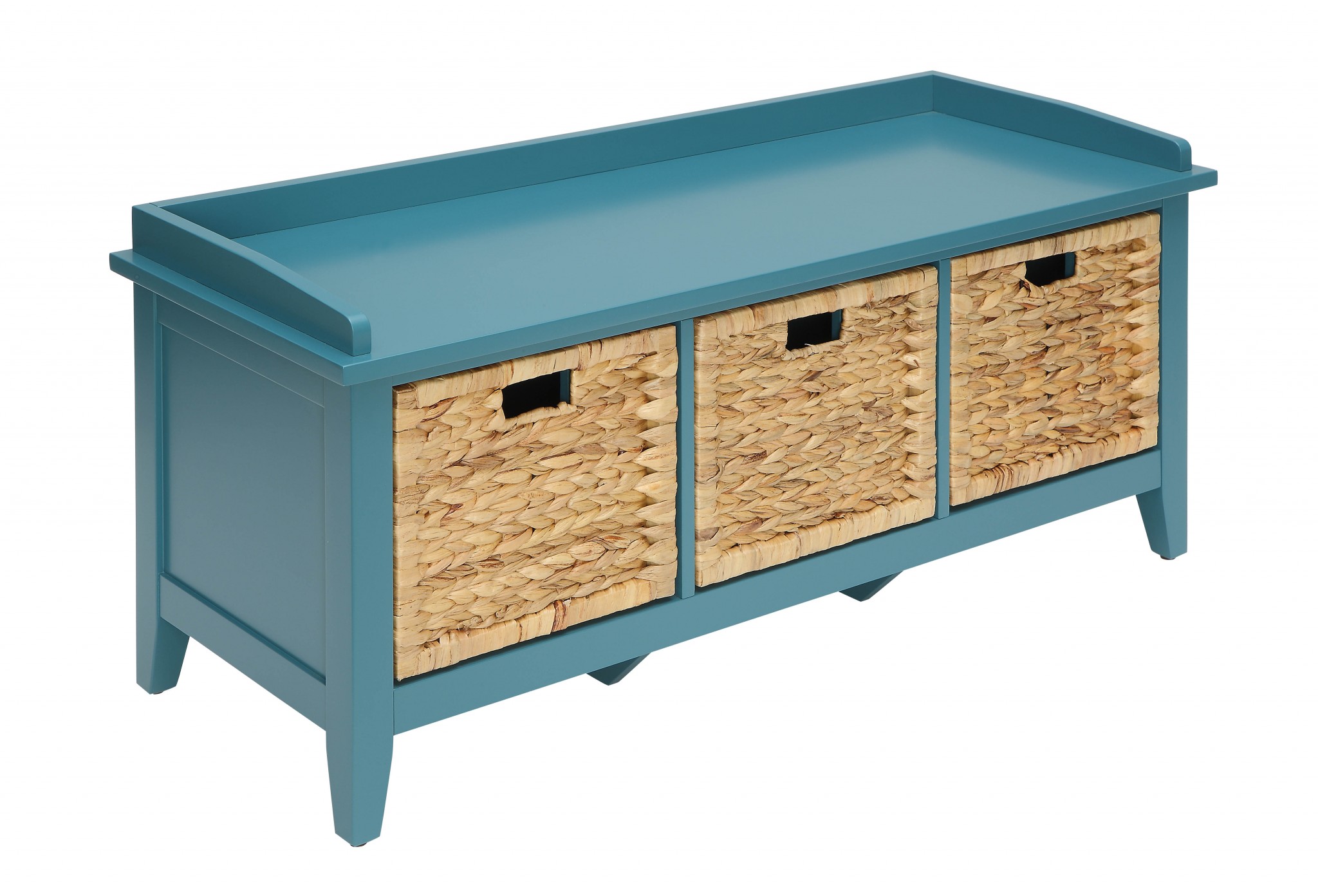 43" X 16" X 19" Teal Solid Wood Leg Storage Bench