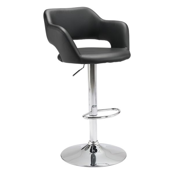 22.5" X 21.7" X 43.3" Black Leatherette Chromed Steel Bar Chair