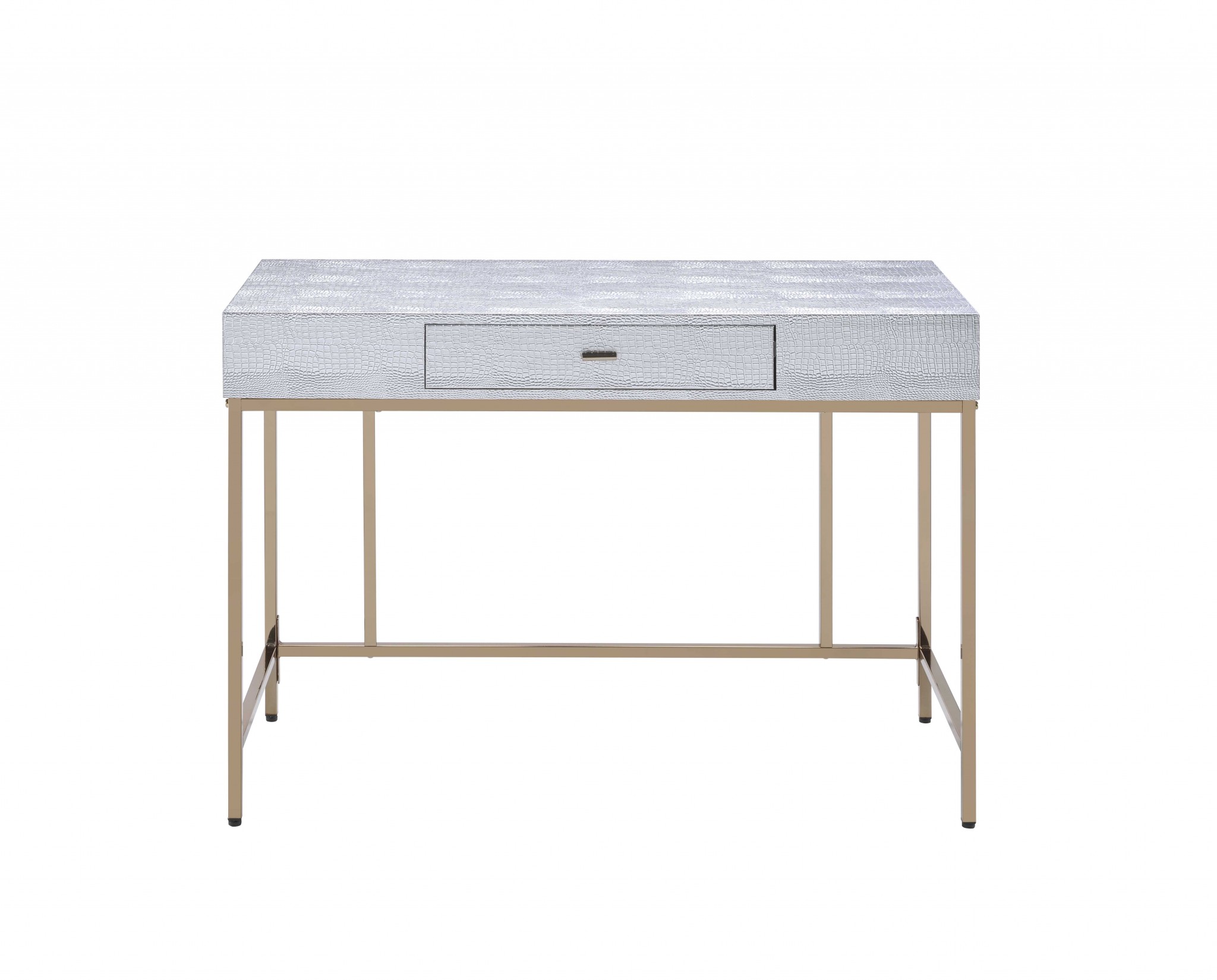 43" X 19" X 32" Champagne And Silver Metal Tube Desk