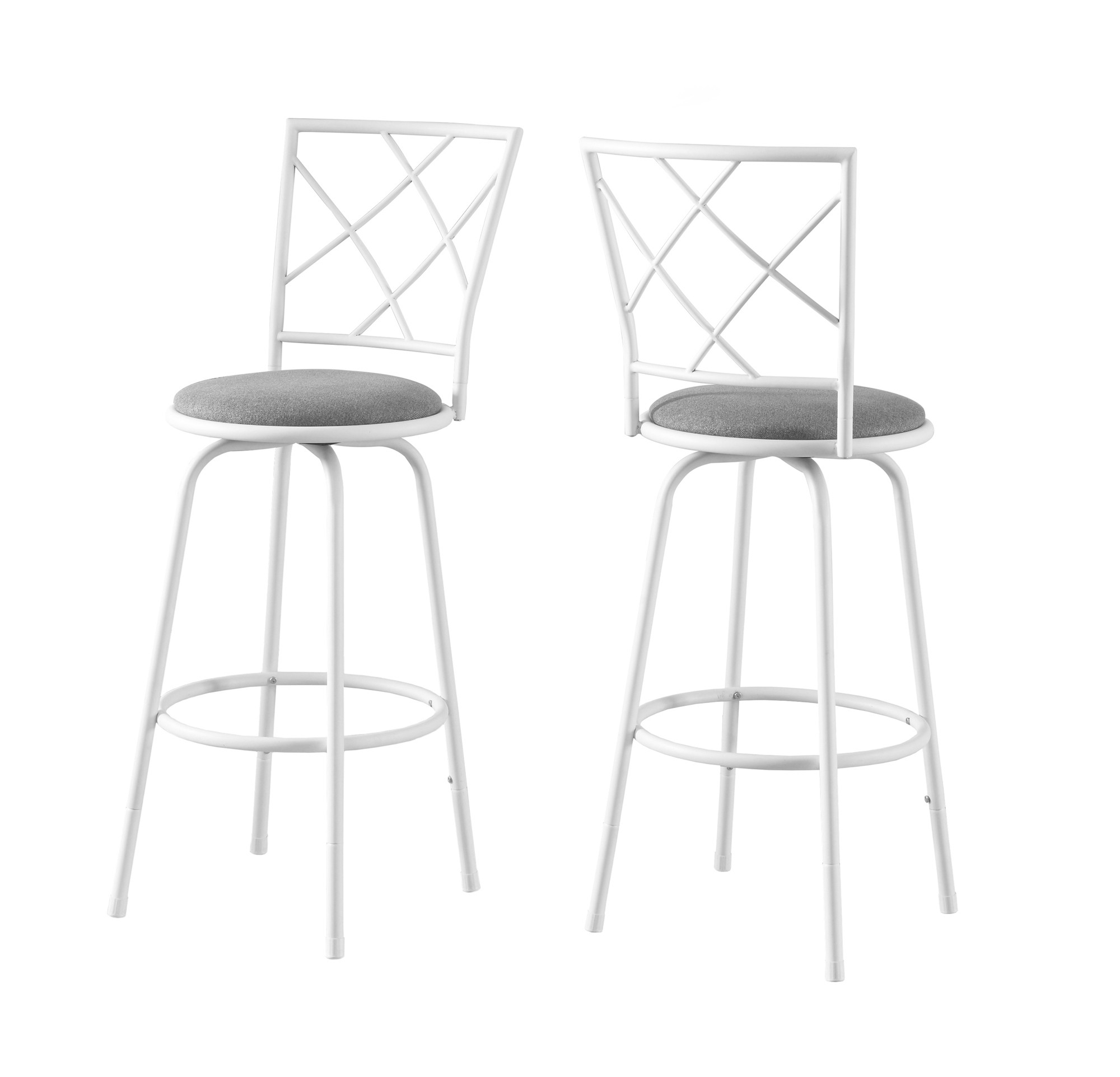 32" x 32" x 88" White Grey Metal Foam Cotton Linen Barstool 2pcs