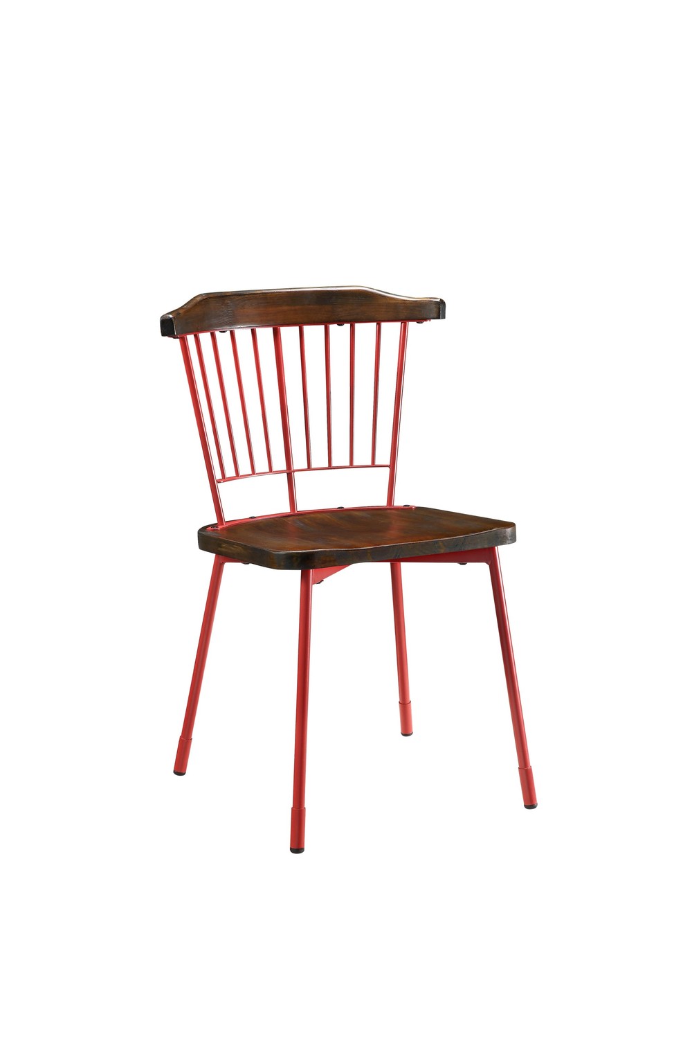 21" X 19" X 32" Brown Oak Wood and Red Metal Base Side Chair - Set of 2