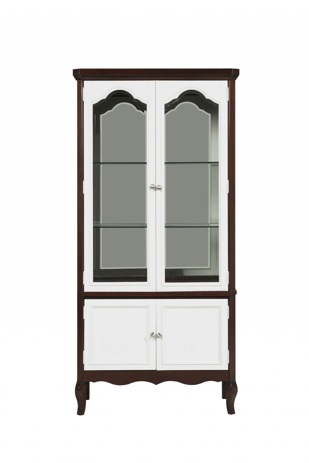 18" X 39" X 78" Walnut White Wood Curio Cabinet