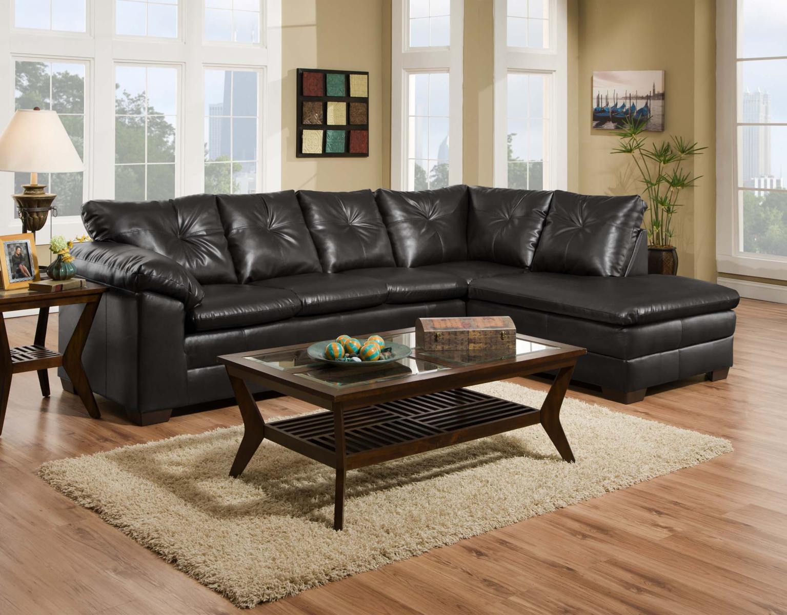 117" X 82" X 39" Cowboy Black Bonded 83% Polyurethane/17% Bonded Leather 2 pc Sectional