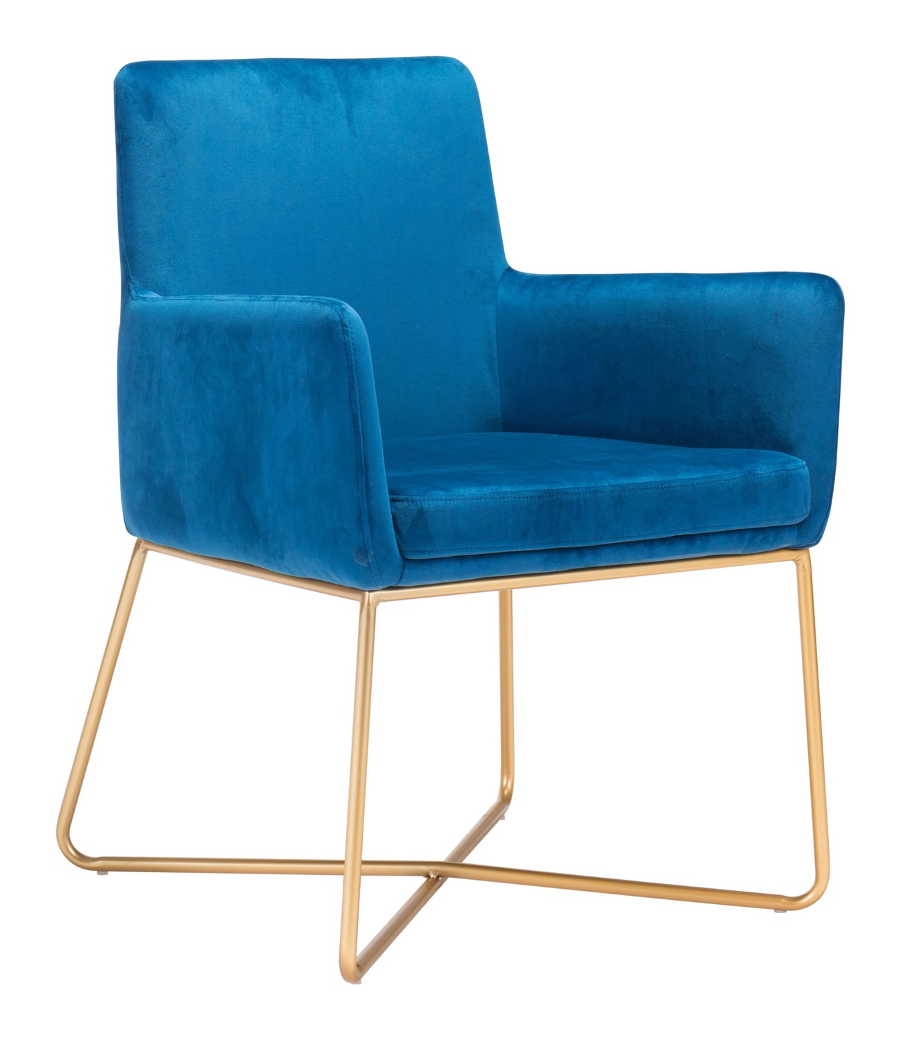 24.4" x 24.8" x 33.9" Blue, Velvet, Painted Metal, Arm Chair