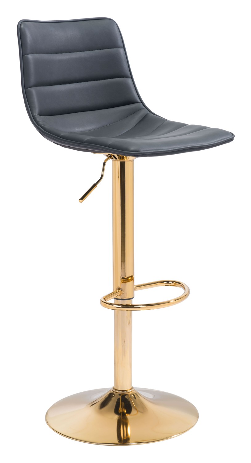 16.7" x 18.7" x 35" Black & Gold, Leatherette, Steel & Plywood, Barstool