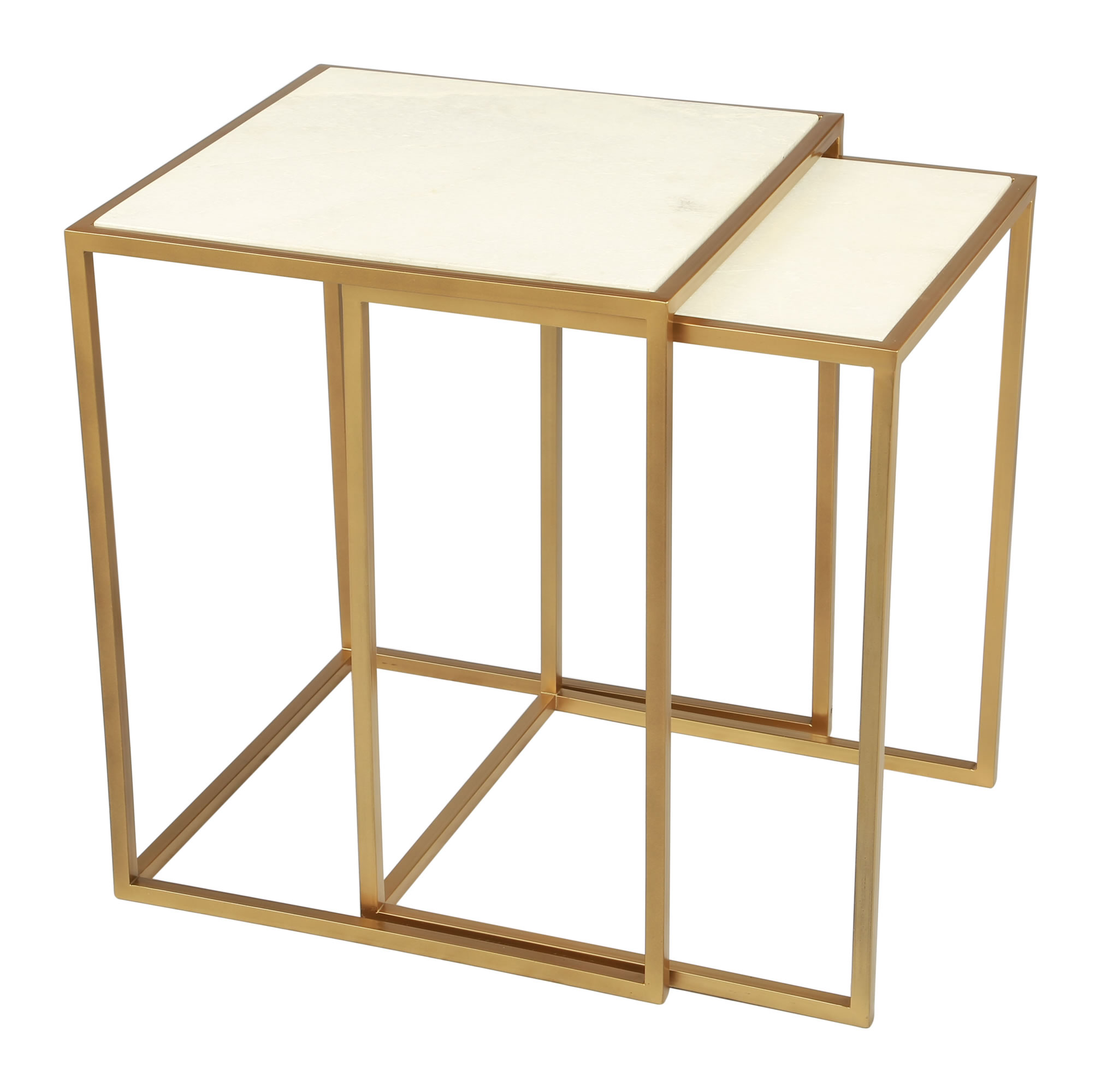 18" x 18" x 22" Stone & Brass, Marble & Brass, Nesting Tables