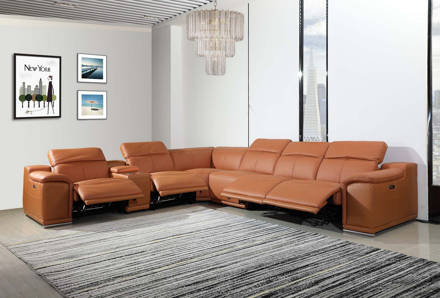 254" X 280" X 237.4" Camel Power Reclining 7PC Sectional