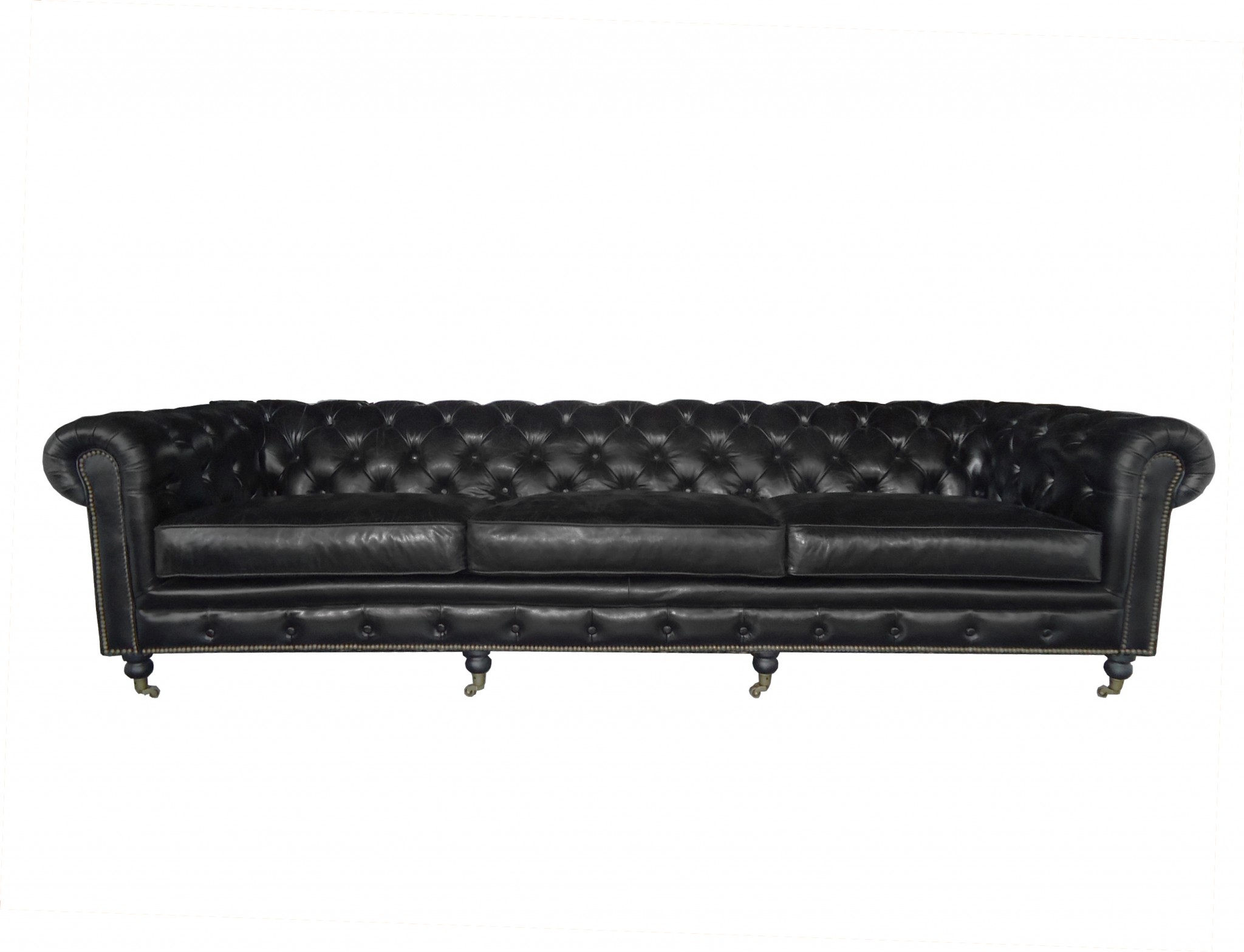 36" X 118" X 30" Black Leather Sofa 4 Places