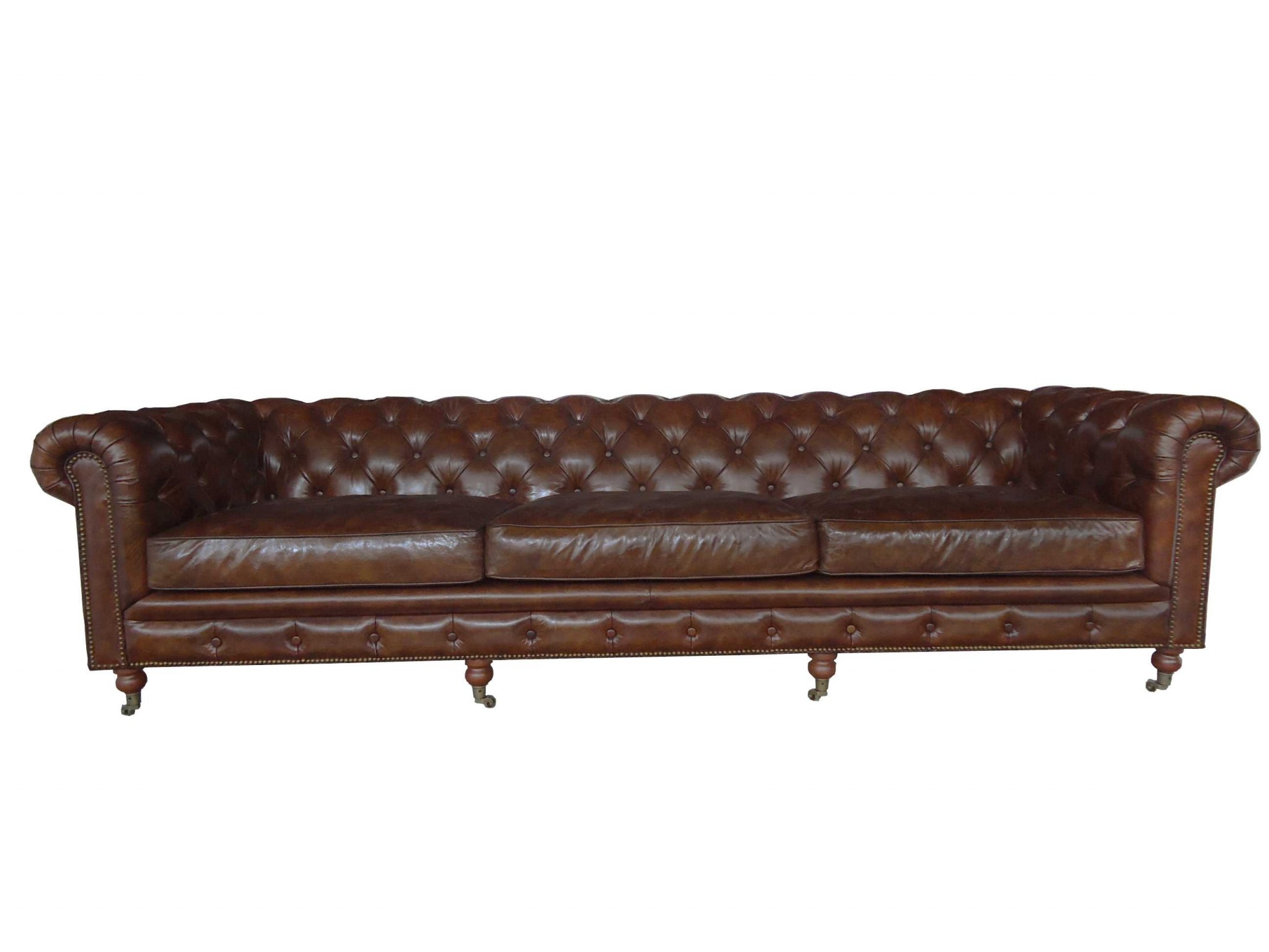 36" X 118" X 30" Brown Leather Sofa 4 Places