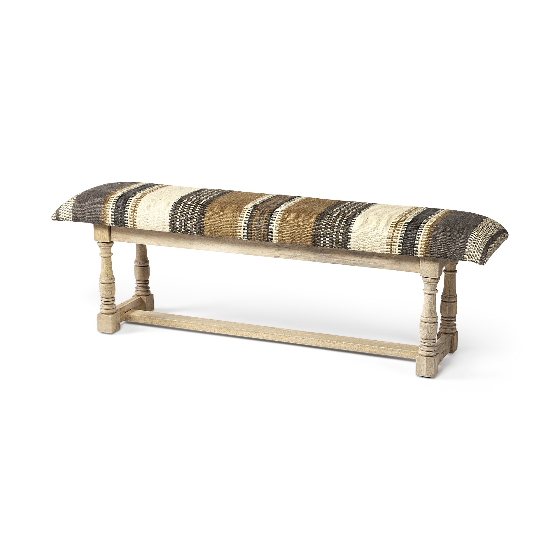 Rectangular Mango Wood Olive and Brown Upholstered Accent Bench