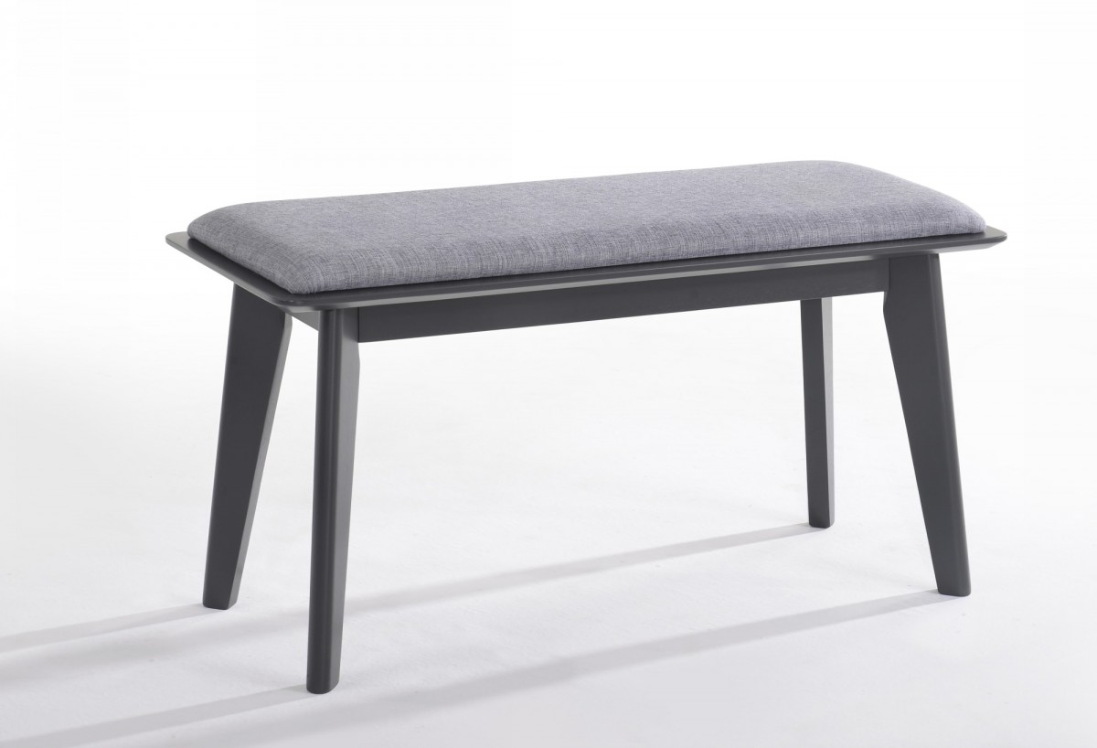 Modern Grey Fabric Upholstered Dining Bench w/ Charcoal Grey painted wood legs