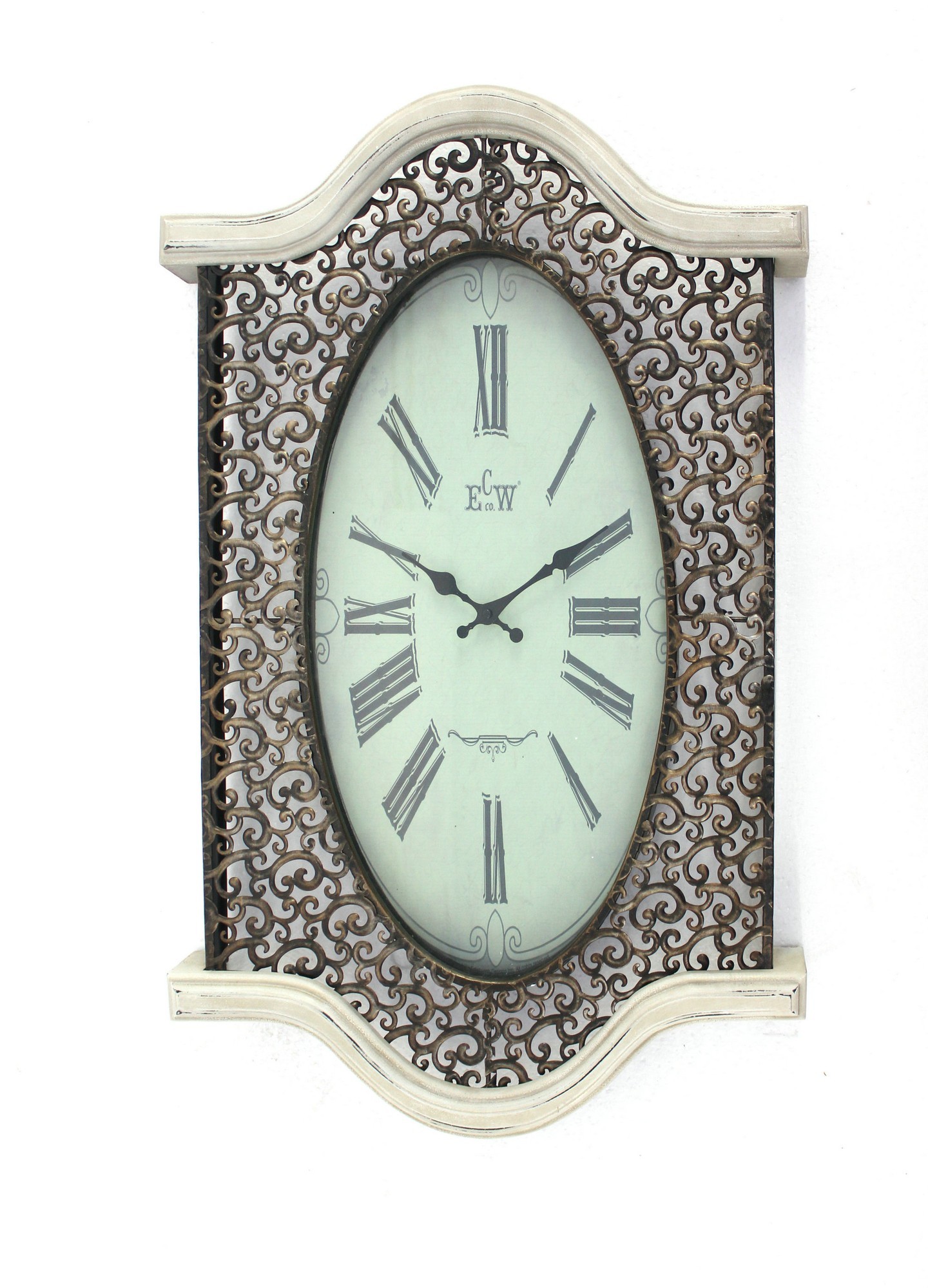 20" x 30.5" x 2.5" Brown & White Vintage Wall Clock