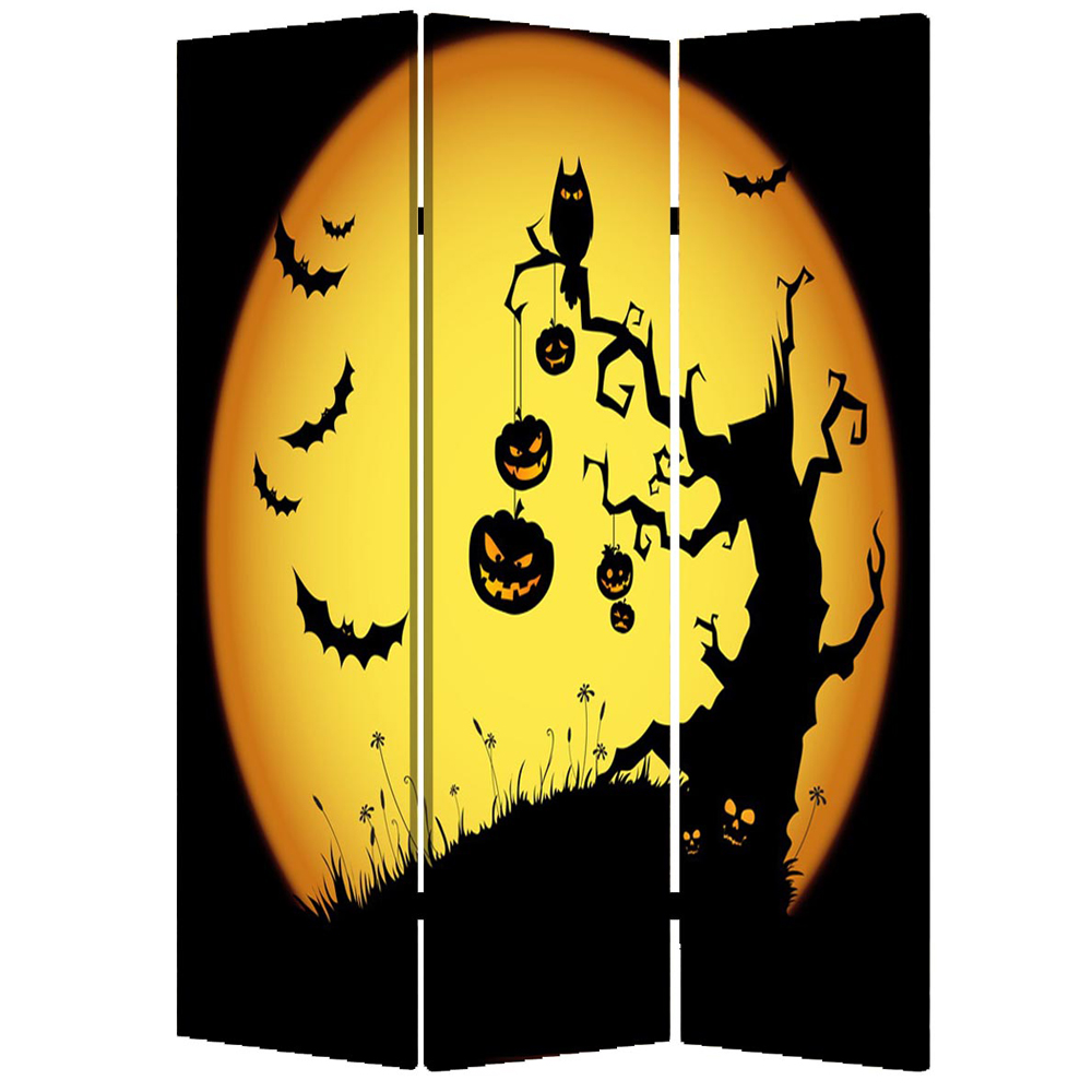 1" x 48" x 72" Multi Color Wood Canvas Halloween Screen