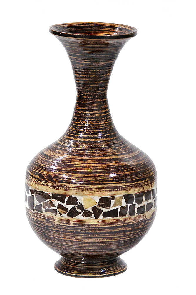 Zoe Distressed Dark Brown with Coconut Shell Spun Bamboo Vase