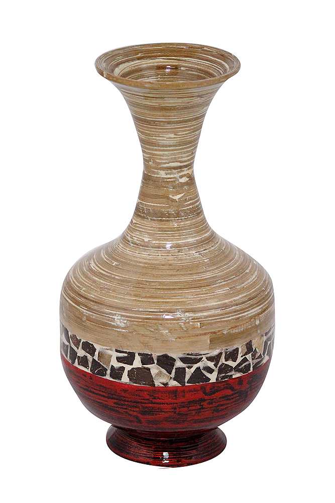Zoe Distressed Natural And Red with Coconut Shell Spun Bamboo Vase