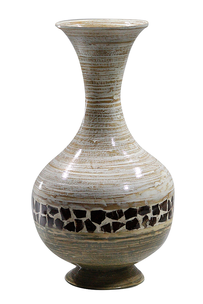 Zoe Distressed White And Khaki with Coconut Shell Spun Bamboo Vase