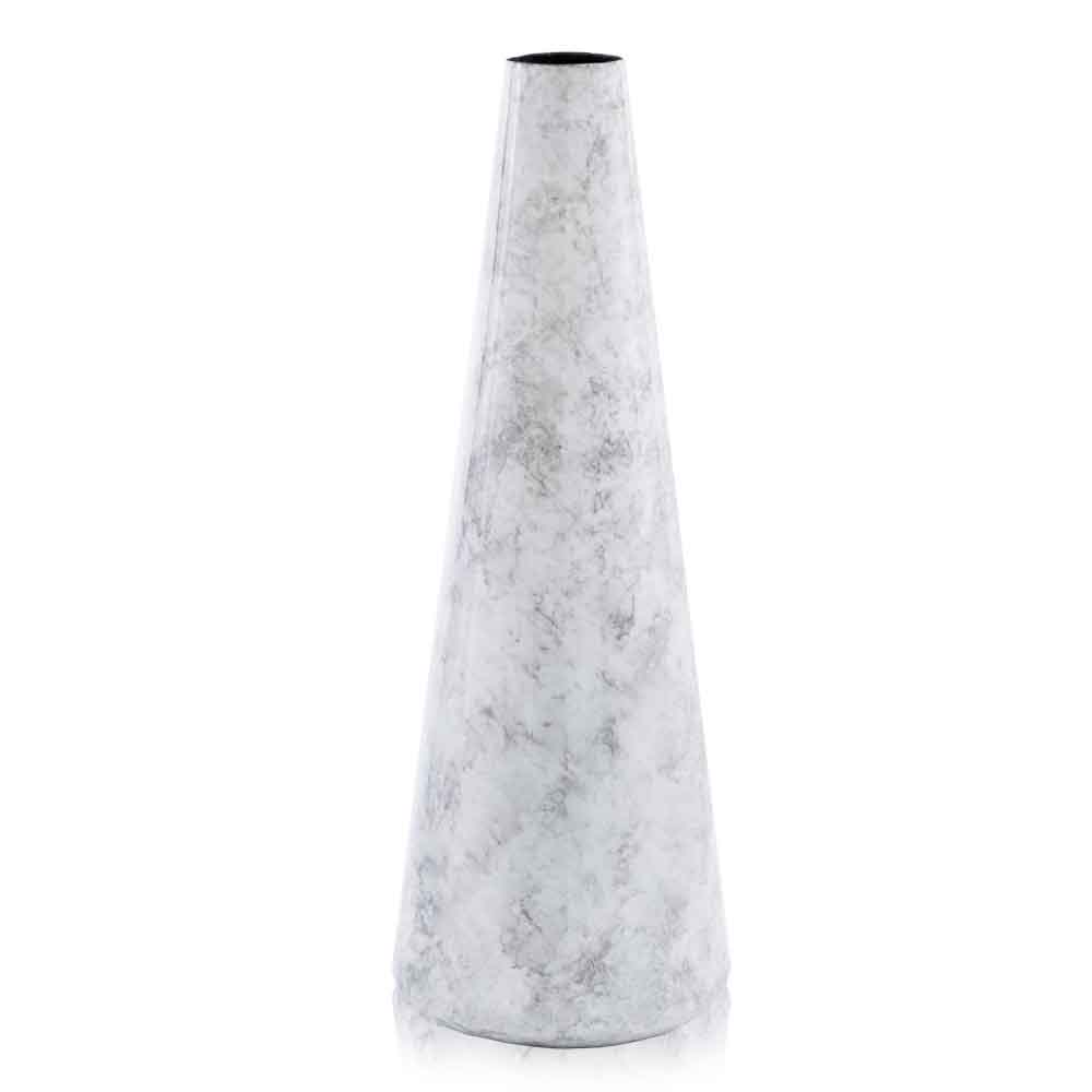 6.5" x 6.5" x 18" White Tall Cone Faux Marble Vase