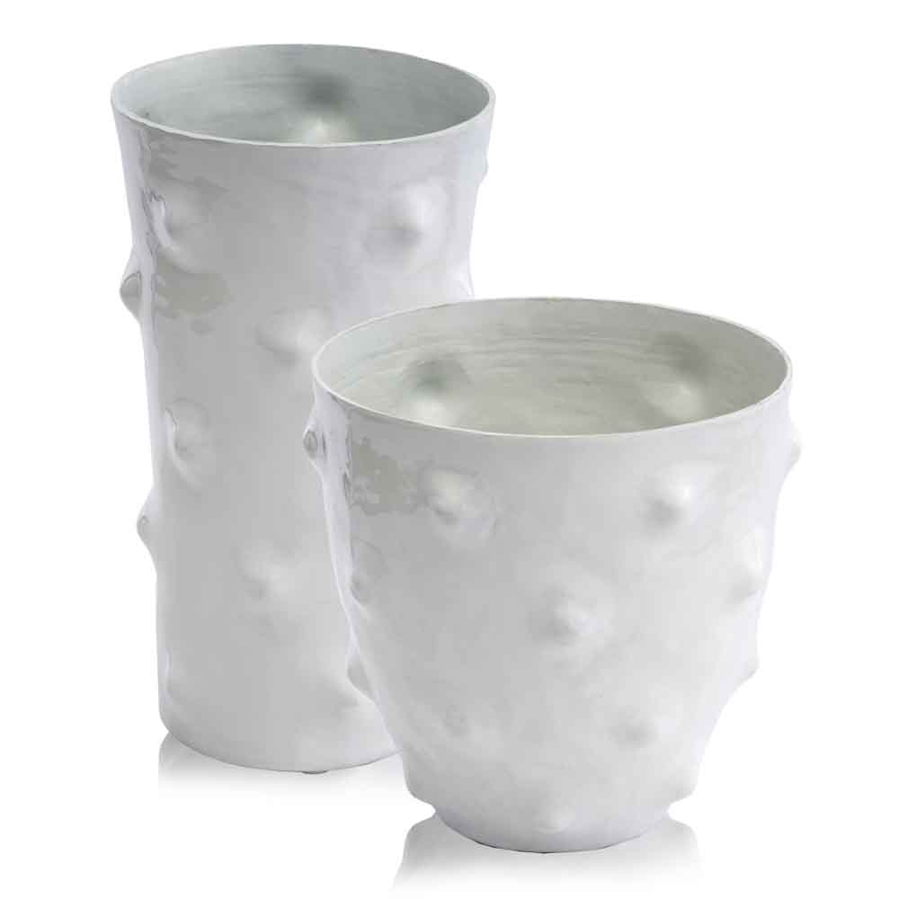 5.7" x 5.7" x 10" White Tall Dotted Vase