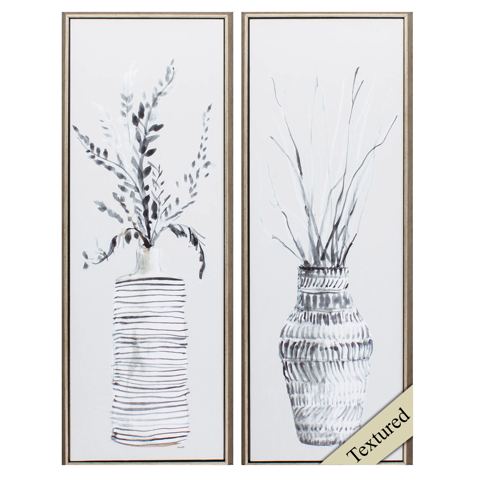 11" X 31" Champagne Color Frame Textured Vase Panel (Set of 2)