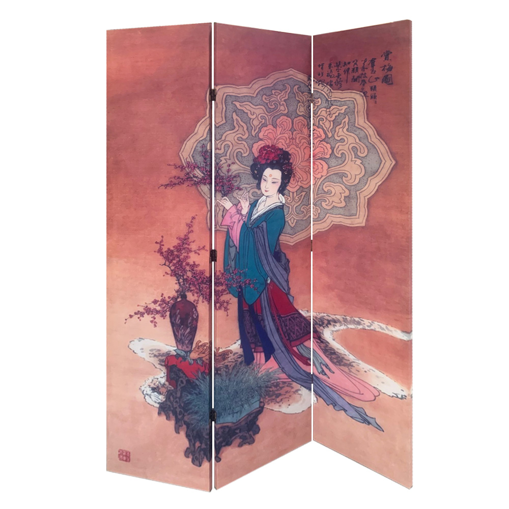 6' Asian Dynasty Canvas Room Divider Screen