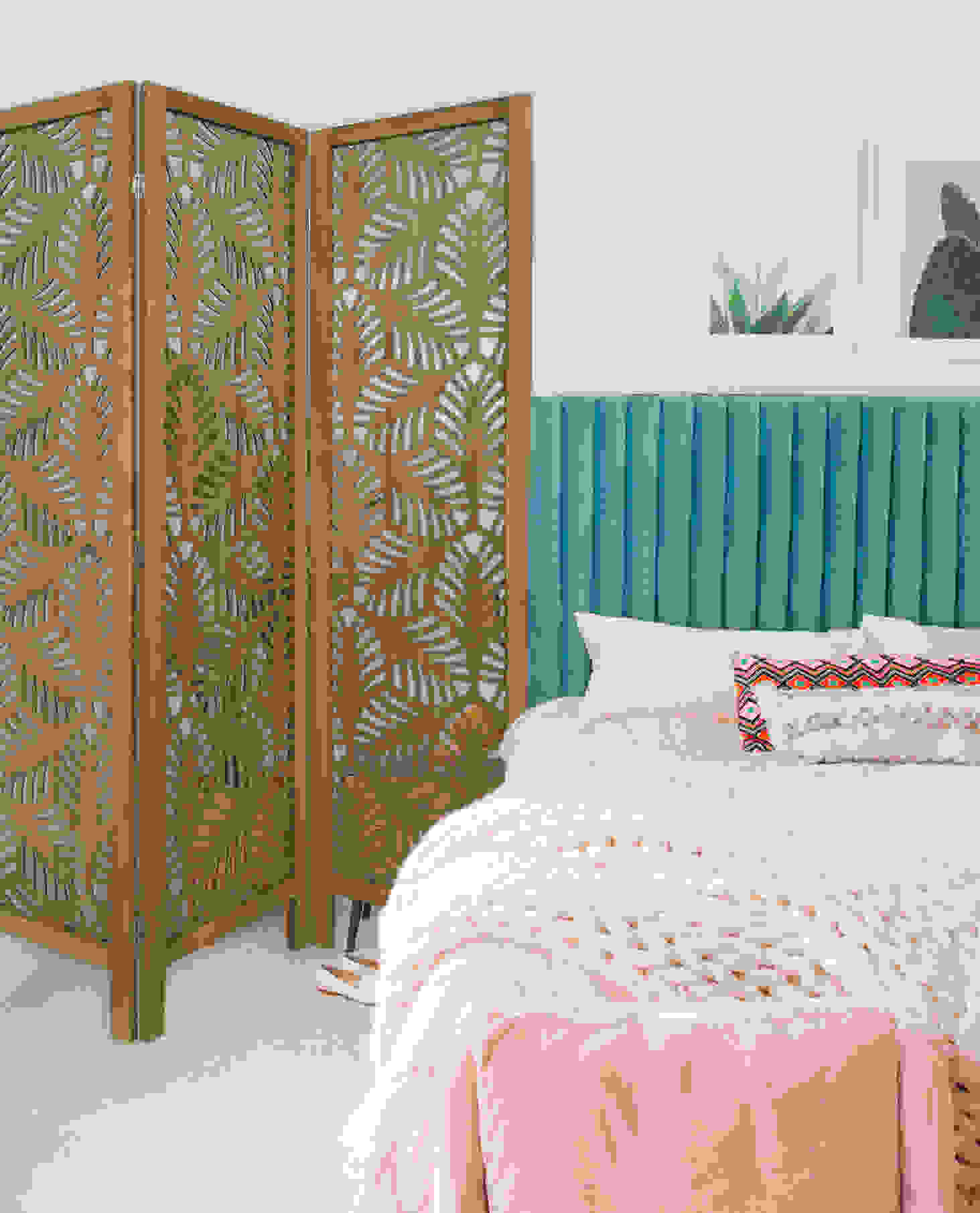 3 Panel Room Divider with Tropical leaf