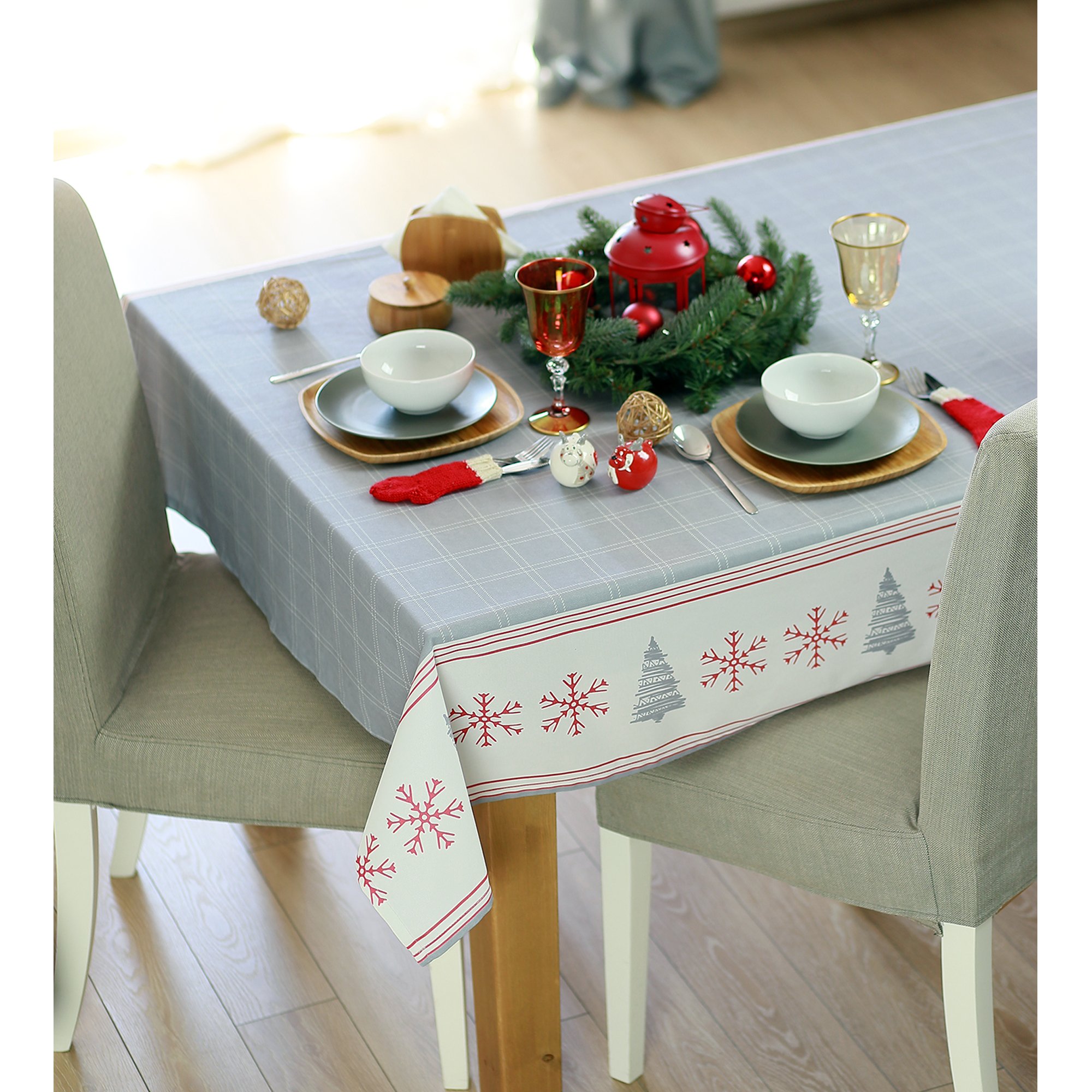55" Merry Christmas Printed Square Tablecloth in Grey