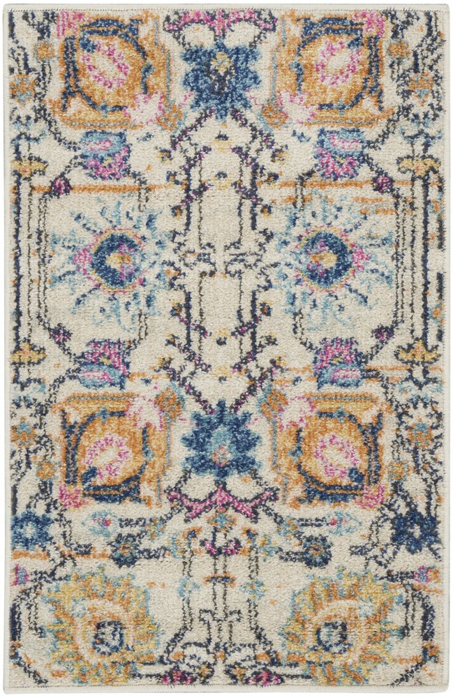 2 x 3 Ivory and Multicolor Floral Buds Scatter Rug