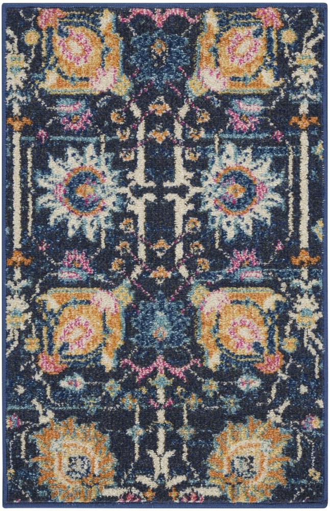 2 x 3 Navy Blue Floral Buds Scatter Rug