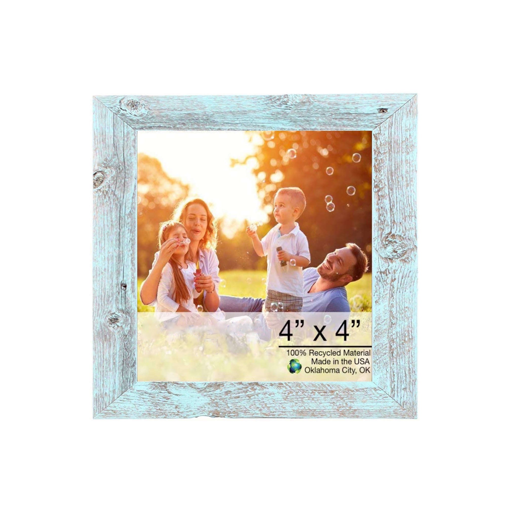 4 x 4 Rustic Farmhouse Light Aqua Blue Wood Frame