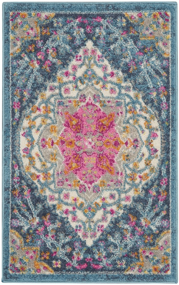 2 x 3 Blue and Pink Medallion Scatter Rug