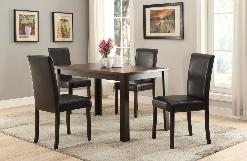 5Pc Pack Dining Set, Dark Cherry & Espresso (Espresso Pu) - Table:Mdf & Pu Veneer, C Dark Cherry & Espresso (Espresso Pu)