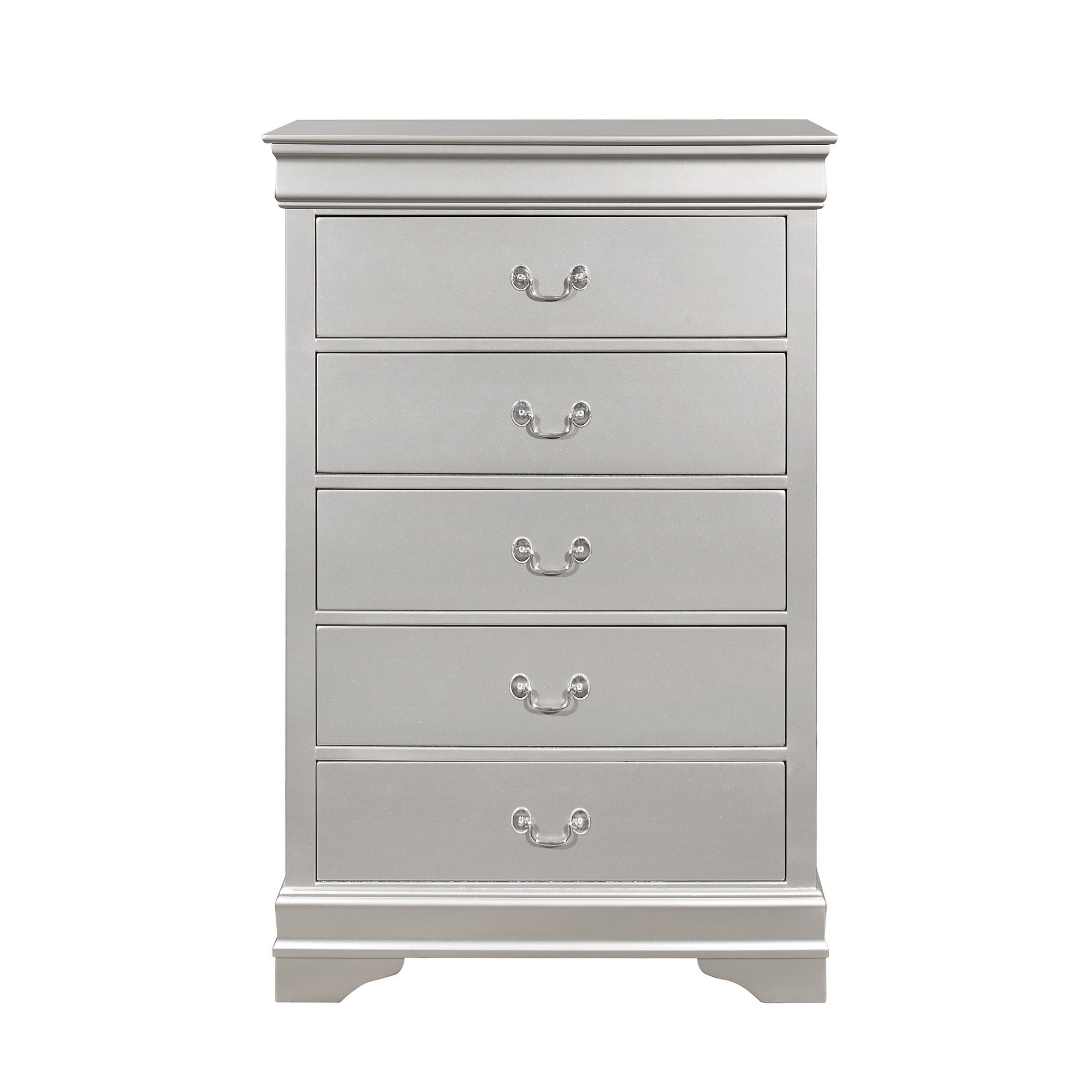 Modern Silver Toned Chest with 5 Drawers